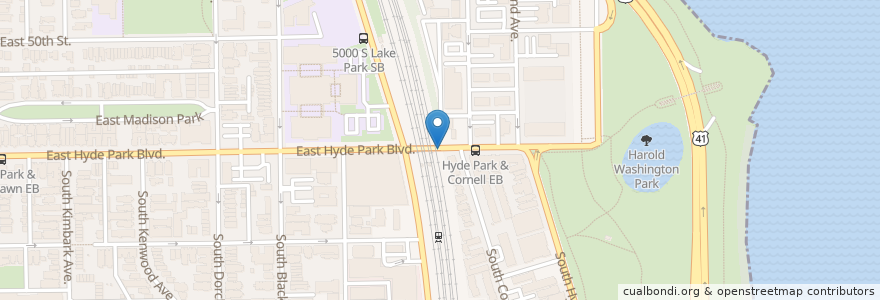Mapa de ubicacion de Cornell Ave & Hyde Park Blvd en Amerika Syarikat, Illinois, Chicago.