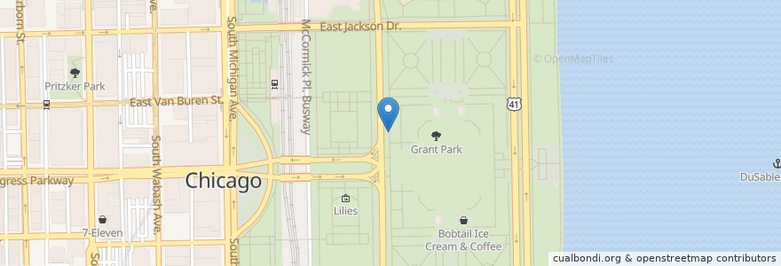 Mapa de ubicacion de Buckingham Fountain en United States, Illinois, Chicago.