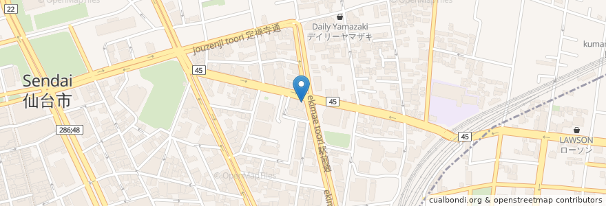Mapa de ubicacion de 肉盛麺工房 ニク助 en Jepun, 宮城県, 仙台市, 青葉区.