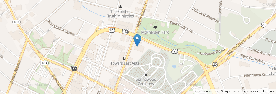 Mapa de ubicacion de Greenville Municipal Court en 미국, 사우스캐롤라이나, Greenville County, Greenville.