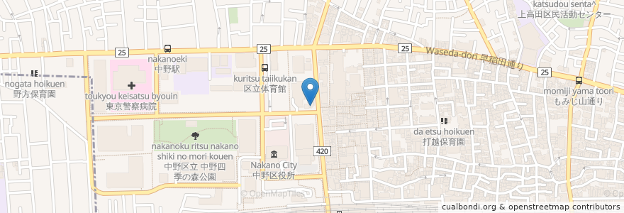 Mapa de ubicacion de 三田製麺所 en Japonya, 東京都, 中野区.