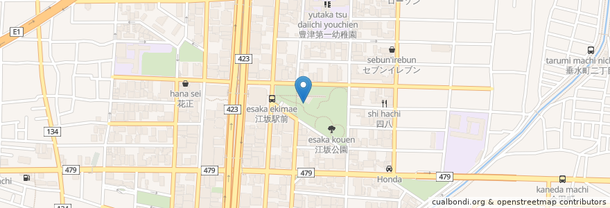 Mapa de ubicacion de 江坂公園自転車駐車場 Bブロック en 일본, 오사카부, 吹田市.