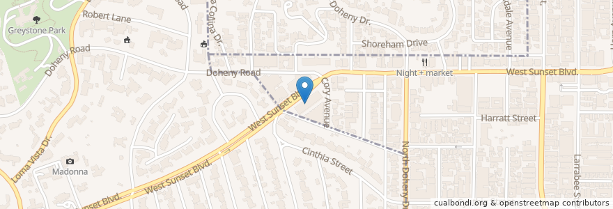 Mapa de ubicacion de Comerica Bank en 美利坚合众国/美利堅合眾國, 加利福尼亚州/加利福尼亞州, 洛杉矶县, 洛杉矶, West Hollywood, Beverly Hills.