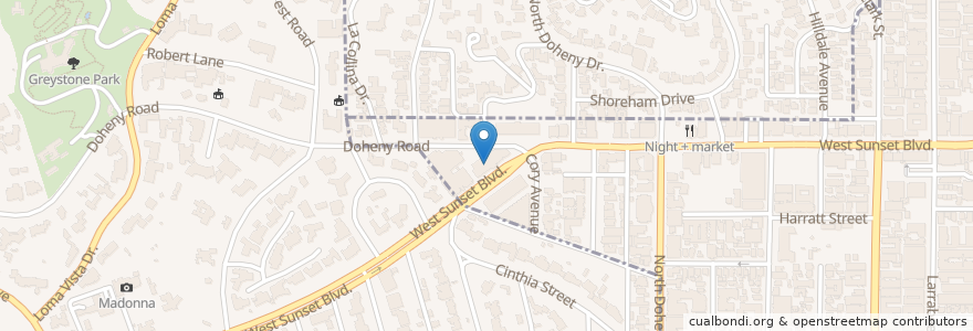 Mapa de ubicacion de Bootsy Bellows en ایالات متحده آمریکا, کالیفرنیا, Los Angeles County, لوس آنجلس, West Hollywood, Beverly Hills.