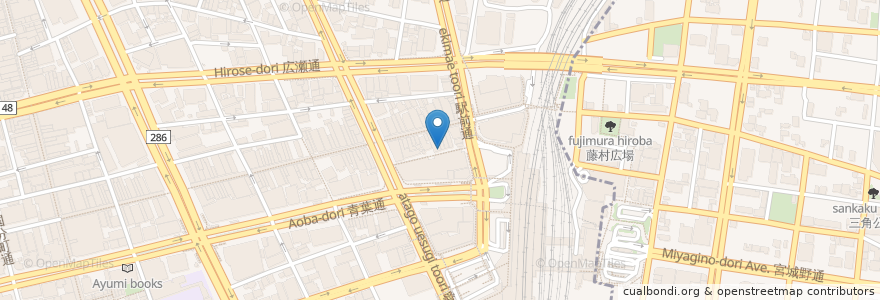 Mapa de ubicacion de チャコール バル ジュ en 日本, 宫城县, 仙台市, 青葉区.