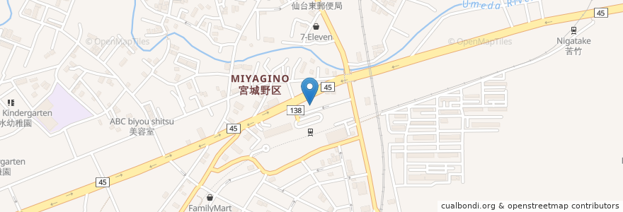 Mapa de ubicacion de 東北労働金庫 仙台東支店 en Japón, Prefectura De Miyagi, 仙台市, 宮城野区.