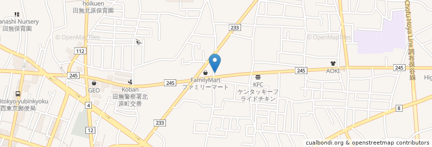 Mapa de ubicacion de 東京肉菜館 en Japonya, 東京都, 西東京市.