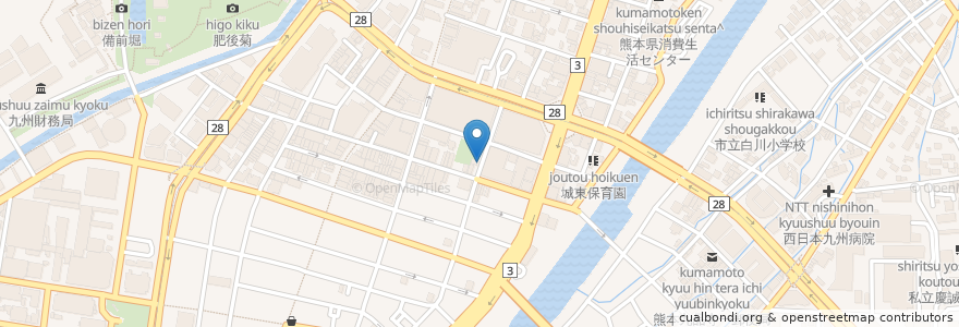 Mapa de ubicacion de 天外天 en Jepun, 熊本県, 熊本市, 中央区.