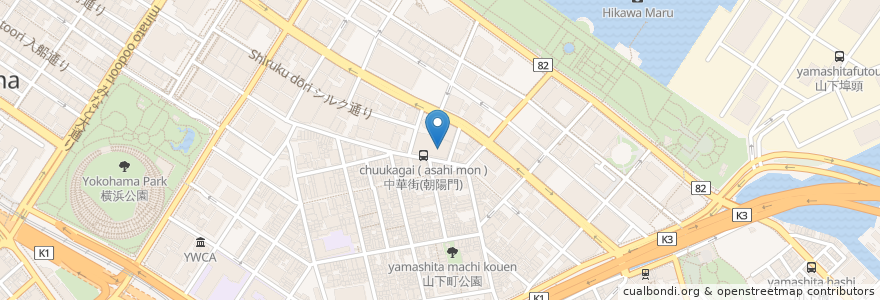 Mapa de ubicacion de 重慶飯店 en Japón, Prefectura De Kanagawa, Yokohama, Barrio Naka.