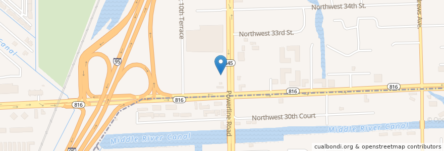 Mapa de ubicacion de Denny's en Stati Uniti D'America, Florida, Broward County, Oakland Park.