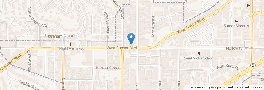 Mapa de ubicacion de Subway en 美利坚合众国/美利堅合眾國, 加利福尼亚州/加利福尼亞州, 洛杉矶县, 洛杉矶, West Hollywood.