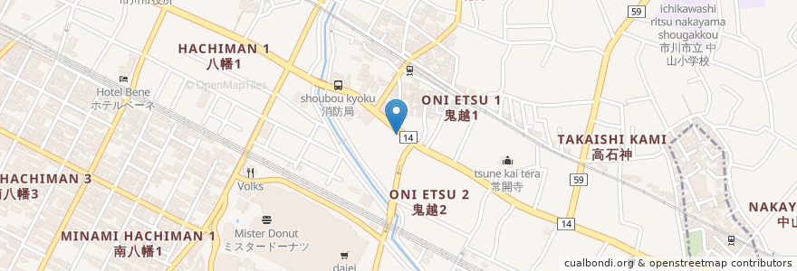 Mapa de ubicacion de 越後屋 en Japón, Prefectura De Chiba, 市川市.