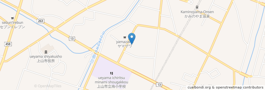 Mapa de ubicacion de ヤマザワ薬品 en 日本, 山形県, 上山市.