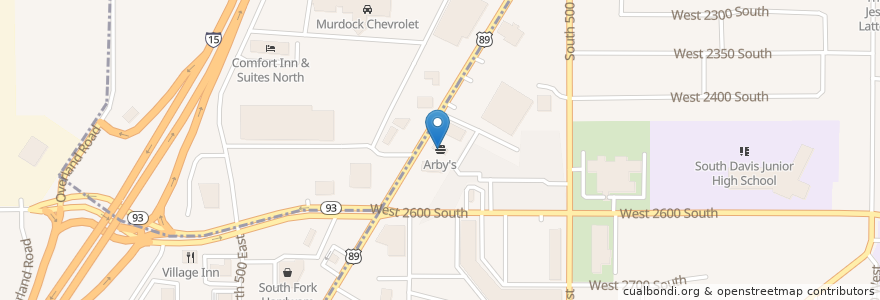 Mapa de ubicacion de Arby's en アメリカ合衆国, ユタ州, Davis County, Bountiful.