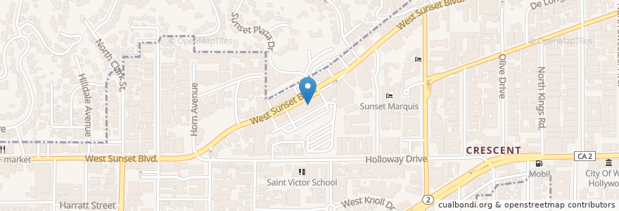 Mapa de ubicacion de Obicà en アメリカ合衆国, カリフォルニア州, Los Angeles County, ロサンゼルス, West Hollywood.