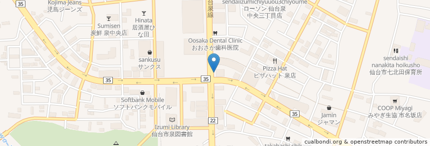 Mapa de ubicacion de 杜の都信用金庫 泉中央支店 en Japonya, 宮城県, 仙台市, 泉区.