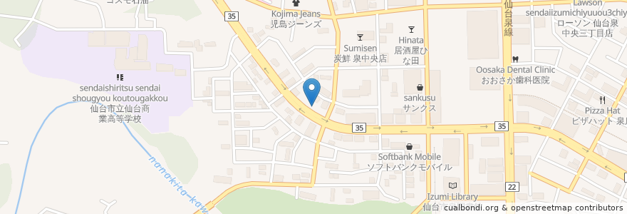 Mapa de ubicacion de タイムズカーレンタル 仙台泉中央店 en Япония, Мияги, 仙台市, 泉区.