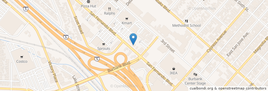 Mapa de ubicacion de Harry's Family Restaurant en 美利坚合众国/美利堅合眾國, 加利福尼亚州/加利福尼亞州, 洛杉矶县, Burbank.