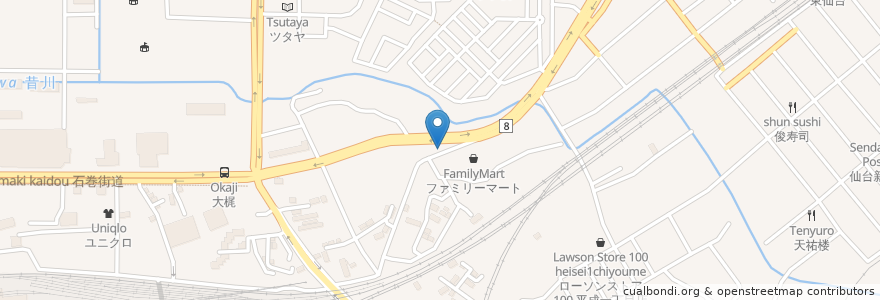 Mapa de ubicacion de 津軽かねひこ en 日本, 宮城県, 仙台市, 宮城野区.