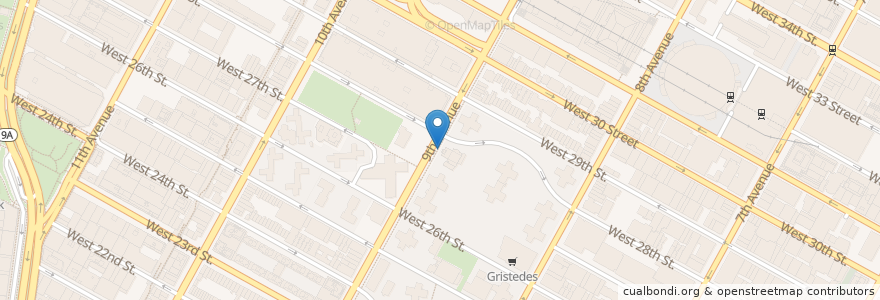 Mapa de ubicacion de Citi Bike - 9 Ave & W 28 St en 美利坚合众国/美利堅合眾國, 纽约州 / 紐約州, 纽约, 纽约县, Manhattan, Manhattan Community Board 4.