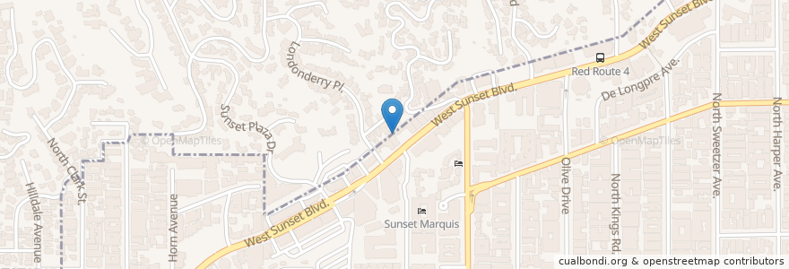 Mapa de ubicacion de Poké Bar en 미국, 캘리포니아주, Los Angeles County, 로스앤젤레스, West Hollywood.