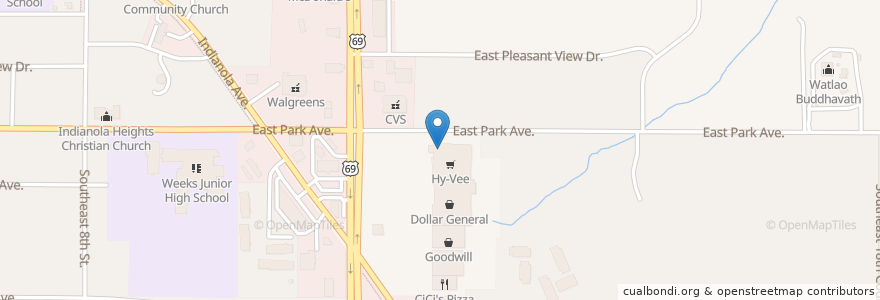 Mapa de ubicacion de Hy-Vee Pharmacy en Estados Unidos De América, Iowa, Polk County, Des Moines.