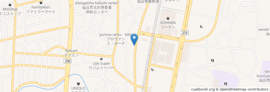 Mapa de ubicacion de 仙台長町六郵便局 en Giappone, 宮城県, 仙台市, 太白区.