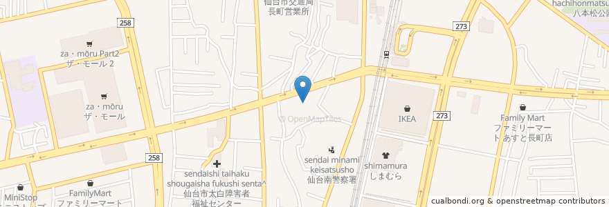 Mapa de ubicacion de 隠れ菴 忍家 長町店 en Japão, 宮城県, 仙台市, 太白区.