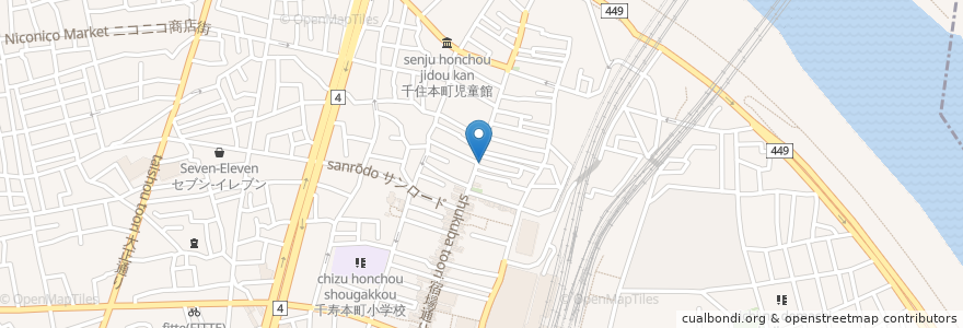Mapa de ubicacion de 朝日寿司 en Japonya, 東京都, 足立区.
