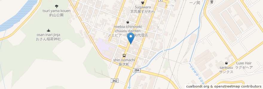 Mapa de ubicacion de ほっかほっか亭 新大町店 en Japan, 岩手県, 一関市.