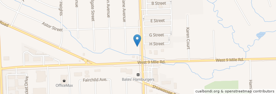 Mapa de ubicacion de Hungry Howie's en 미국, 미시간, Oakland County, Farmington Hills.