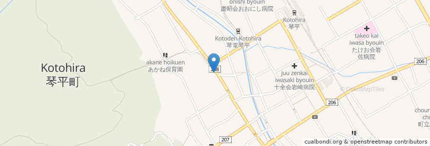 Mapa de ubicacion de 骨付鳥田中屋 Honetsukitori Tanakaya en Japan, Kagawa Prefecture, Nakatado County, Kotohira.