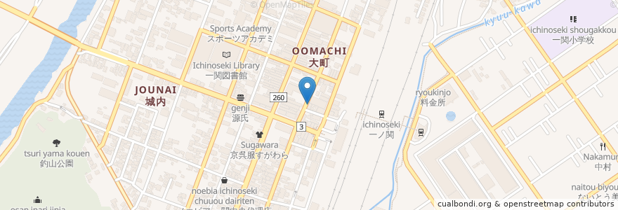 Mapa de ubicacion de ルーズバー en 日本, 岩手県, 一関市.