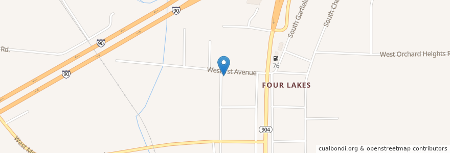 Mapa de ubicacion de Four Lakes, WA Post Office en ایالات متحده آمریکا, واشنگتن, Spokane County.