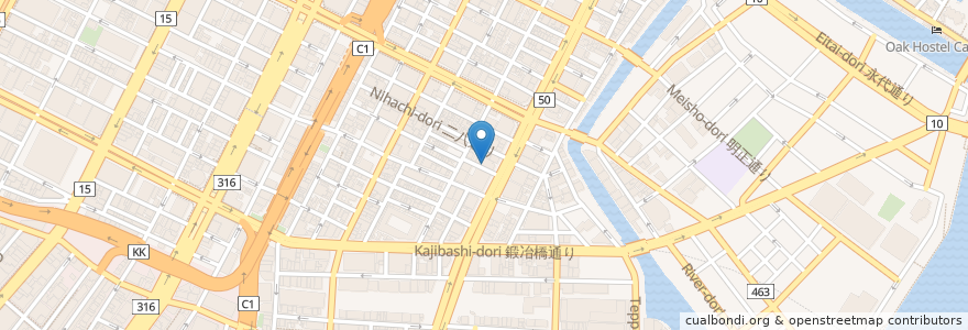 Mapa de ubicacion de めいぷる en 日本, 東京都, 中央区.