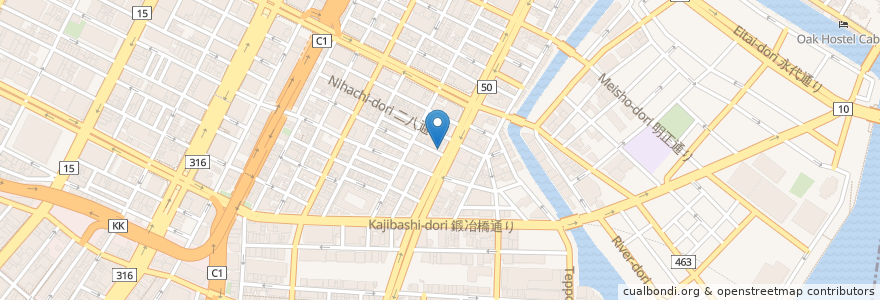 Mapa de ubicacion de 梨の家 en 日本, 東京都, 中央区.