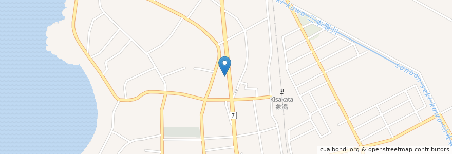 Mapa de ubicacion de 岡本焼鳥店 en 日本, 秋田県, 仁賀保市.