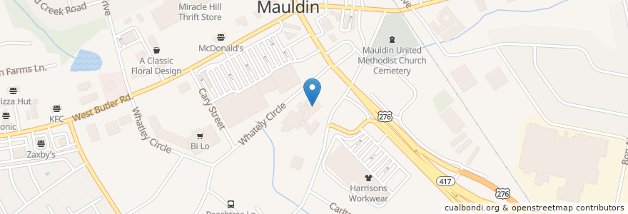 Mapa de ubicacion de First Baptist Mauldin en 美利坚合众国/美利堅合眾國, 南卡罗来纳州 / 南卡羅萊納州, Greenville County, Mauldin.
