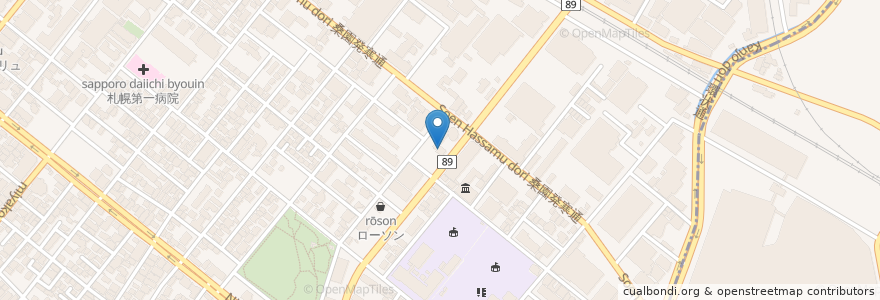 Mapa de ubicacion de 北海道信用金庫 en 日本, 北海道, 石狩振興局, 札幌市, 西区, 中央区.