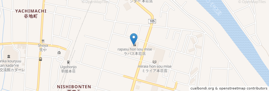 Mapa de ubicacion de ドラッグセイムス 中梵天店 en 일본, 아키타현, 由利本荘市.