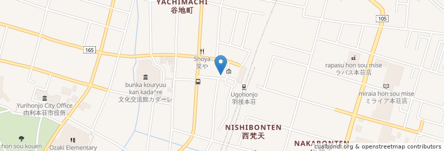 Mapa de ubicacion de コーヒー薫 en ژاپن, 秋田県, 由利本荘市.
