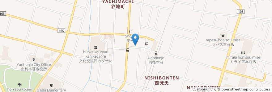 Mapa de ubicacion de やきとり元気 en Jepun, 秋田県, 由利本荘市.