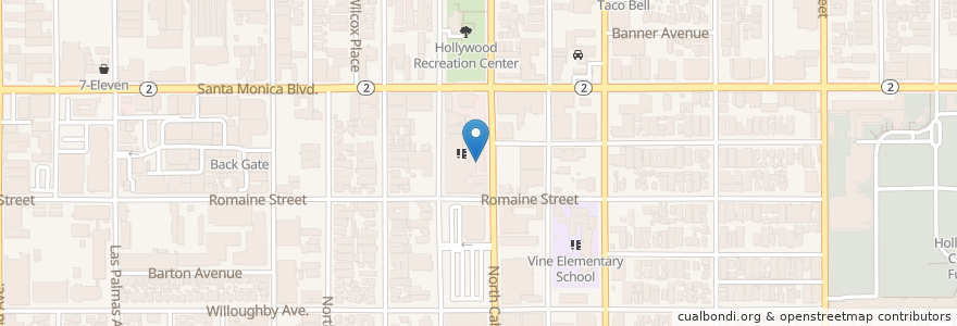 Mapa de ubicacion de Gnomon — School of Visual Effects, Games & Animation en アメリカ合衆国, カリフォルニア州, Los Angeles County, ロサンゼルス.