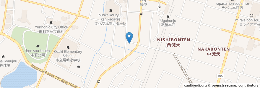 Mapa de ubicacion de 竹葉堂 en Japonya, 秋田県, 由利本荘市.
