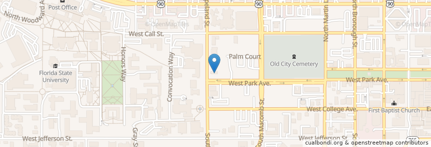 Mapa de ubicacion de Calvin's Coffee House en Estados Unidos De América, Florida, Leon County, Tallahassee.