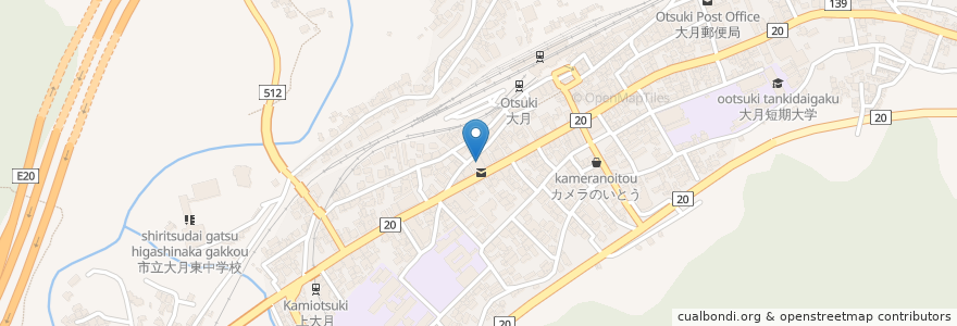 Mapa de ubicacion de 山梨中央銀行 en 일본, 야마나시현, 大月市.