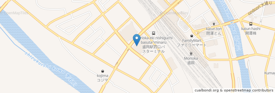 Mapa de ubicacion de ツルハドラッグ en 日本, 岩手県, 盛岡市.