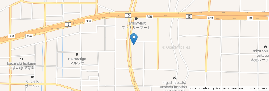 Mapa de ubicacion de ねこの病院 en 日本, 大阪府, 東大阪市.