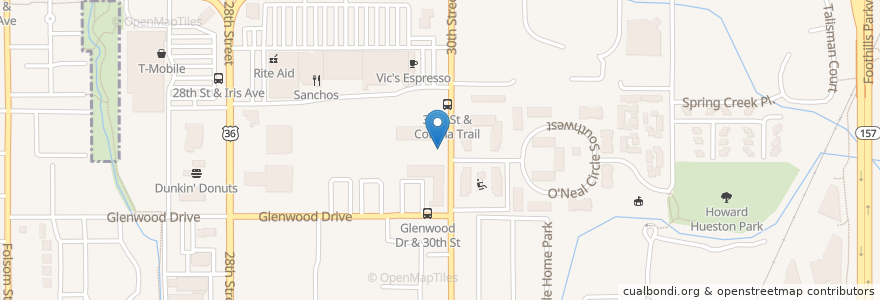 Mapa de ubicacion de 30th & Glenwood en Amerika Syarikat, Colorado, Boulder County, Boulder.