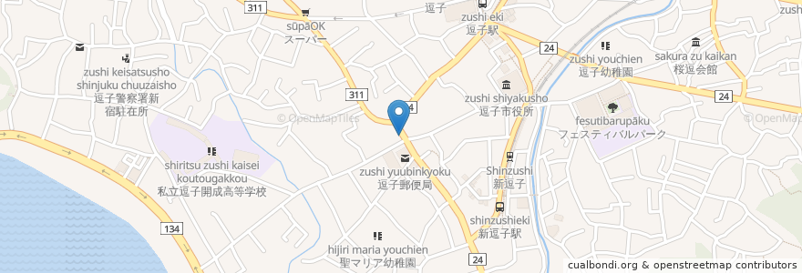 Mapa de ubicacion de レストランKOMICHI en 日本, 神奈川県, 逗子市.